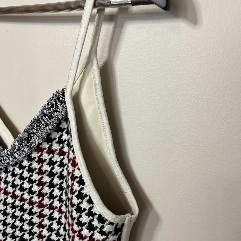 Zara Contrast Cream Houndstooth Camisole Top Suede Medium - Picture 4 of 7